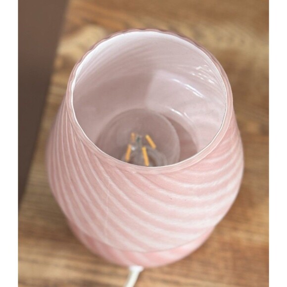 Mushroom Style White Swirl Gio Glass Desk Lamp Glass 8” Tall Hand Made Pink - Picture 4 of 5